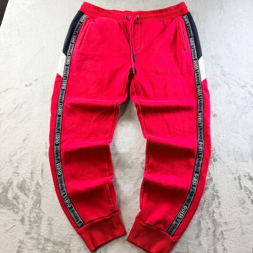 Guess's Red Logo Tape Jogger Sweatpants Men's Size Large X2BQ09 KBBE2
